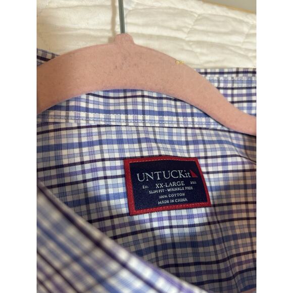 UNTUCKit button Up shirt XXL Wrinkle free Mens Slim Fit plaid purple blue - Picture 4 of 5